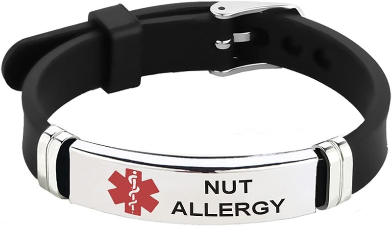 TGLS Red Medical Alert ID Bracelet for Women Men's Emergency First Aid Health Alert Laser Engraved Satinless Steel Adjustable Silicone Wristband Bracelets - Image 1